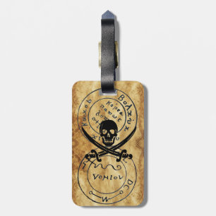 ÉTIQUETTE À BAGAGE ANTIQUE TALISMAN / PIRATES PARCHEMENT CARTES DE TR
