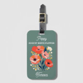Étiquette À Bagage Août Fleur de naissance Nom personnalisé (Devant Vertical)