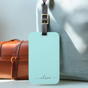 Étiquette À Bagage Aqua Bleu Sarcelle Féminin Monogramme Nom Moderne