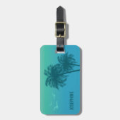 Étiquette À Bagage Aqua Blue Palm Trees Et Oiseaux Tropical Été (Devant Vertical)