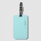 Étiquette À Bagage Aqua Blue Turquoise Girl Script Monogramme Nom Mod (Devant Vertical)