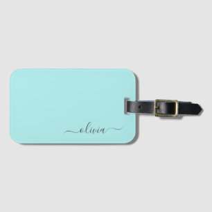 Étiquette À Bagage Aqua Blue Turquoise Girl Script Monogramme Nom Mod