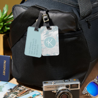Étiquette À Bagage Aqua marbrée Monogrammé