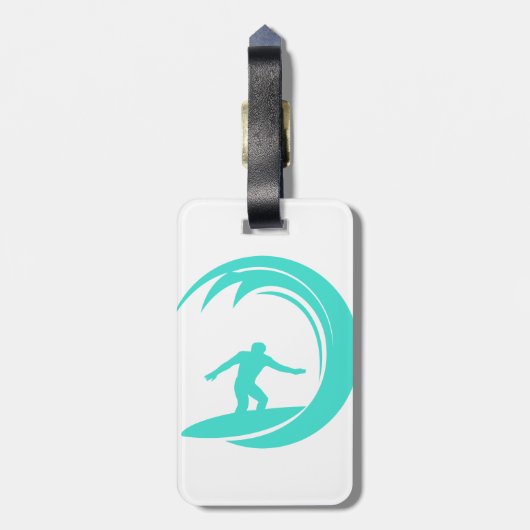 Étiquette À Bagage Aqua Turquoise ; Blue Green Surfing (Dos Vertical)