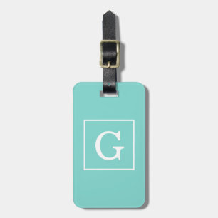 Étiquette À Bagage Aqua Turquoise White Framed Initial Monogram