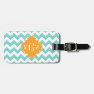 Étiquette À Bagage Aqua Wht Chevron Cantaloupe Quatrefoil