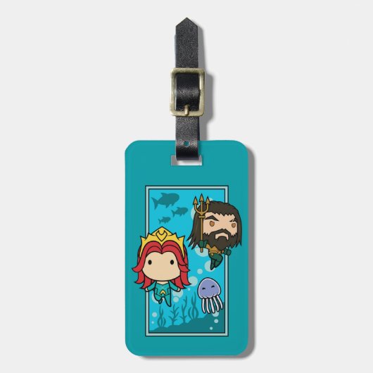 Étiquette À Bagage Aquaman | Chibi Mera & Aquaman Graphisme sous-mari (Devant Vertical)