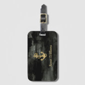 Étiquette À Bagage Aquarel personnalisé noir et or (Devant Vertical)