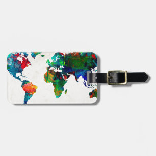 Étiquette À Bagage aquarelle 20 de carte du monde