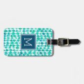 Étiquette À Bagage Aquarelle Abstraite bleue et aqua Monogramme (Devant horizontal)