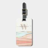 Étiquette À Bagage Aquarelle Abstraite côtière avec nom et monogramme (Devant Vertical)