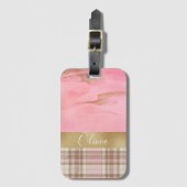 Étiquette À Bagage Aquarelle Abstraite dorée rose (Devant Vertical)