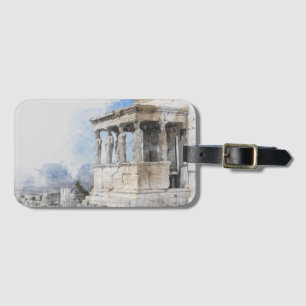 Étiquette À Bagage Aquarelle Ancienne Ruines Athènes Grèce Bagage bal
