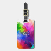 Étiquette À Bagage Aquarelle arc-en-ciel Nom Abstrait Monogramme (Devant Vertical)