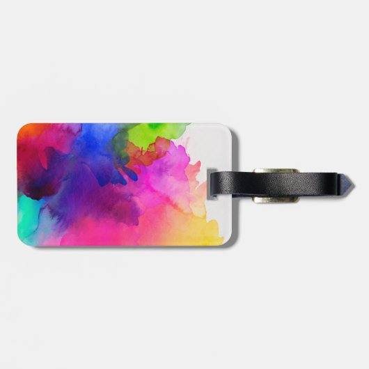Étiquette À Bagage Aquarelle arc-en-ciel Nom Abstrait Monogramme (Dos horizontal)