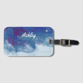 Étiquette À Bagage aquarelle avec le cool de nom et moderne bleuâtres (Devant Horizontal)