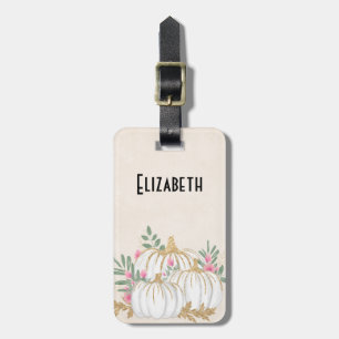 Étiquette À Bagage Aquarelle blanche et Citrouille or