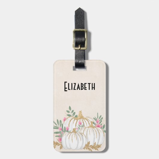 Étiquette À Bagage Aquarelle blanche et Citrouille or (Devant Vertical)