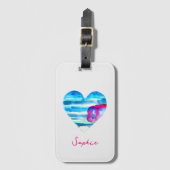 Étiquette À Bagage Aquarelle bleu coeur mignon (Devant Vertical)