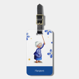 Étiquette À Bagage Aquarelle bleu Floral Grand-mère Illustré