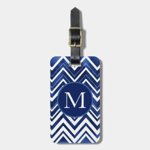 Étiquette À Bagage Aquarelle bleu Indigo Chevron