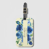 Étiquette À Bagage Aquarelle bleu marine Floral moderne Jaune (Devant Vertical)