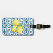 Étiquette À Bagage Aquarelle bleu méditerranéenne TIle jaune citron (Devant horizontal)