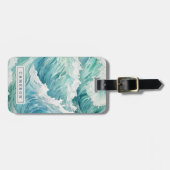 Étiquette À Bagage Aquarelle bleu vagues nom personnalisé (Devant horizontal)