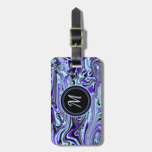 Étiquette À Bagage Aquarelle bleu violet moderne Monogramme tendance (Devant Vertical)