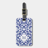 Étiquette À Bagage Aquarelle bleue et blanche Carrelage espagnol Mono (Devant Vertical)
