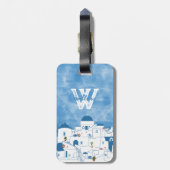 Étiquette À Bagage Aquarelle bleue et blanche Santorin Grèce Monogram (Dos Vertical)