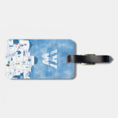 Étiquette À Bagage Aquarelle bleue et blanche Santorin Grèce Monogram (Dos horizontal)