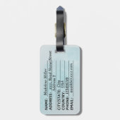 Étiquette À Bagage Aquarelle bleue Feuilles Nom Monogramme (Dos Vertical)