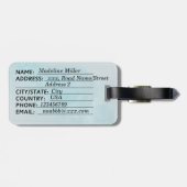 Étiquette À Bagage Aquarelle bleue Feuilles Nom Monogramme (Dos horizontal)