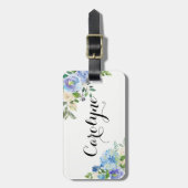 Étiquette À Bagage Aquarelle Blue Hydrangeas Floral Personnalisé (Devant Vertical)