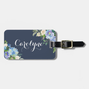 Étiquette À Bagage Aquarelle Blue Hydrangeas & Peonies Personnalisé