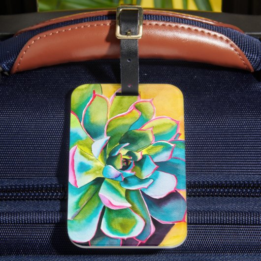 Étiquette À Bagage Aquarelle botanique succulent (Insitu Rectoal 2)