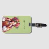 Étiquette À Bagage Aquarelle bulgare Folklore femme Roses rouges (Devant Horizontal)