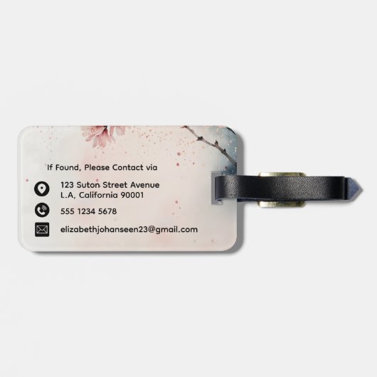 Étiquette À Bagage Aquarelle Cerisier Fleur Fille Nom du script (Dos horizontal)