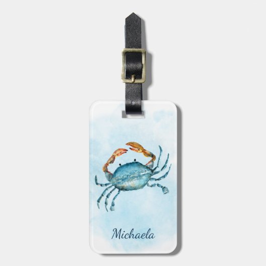 Étiquette À Bagage Aquarelle Côte du crabe bleu (Devant Vertical)