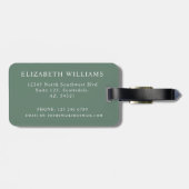 Étiquette À Bagage Aquarelle customisée Florale Vert Fleurs roses (Dos horizontal)