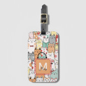 Étiquette À Bagage Aquarelle Cute Chats Nom Sur Monogramme Voyage (Devant Vertical)