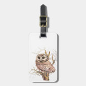 Étiquette À Bagage Aquarelle Cute Saw Whet Owen, Bird (Devant Vertical)