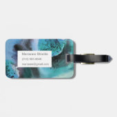 Étiquette À Bagage aquarelle d'art Abstrait : customisée en blues (Dos horizontal)