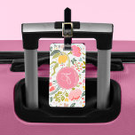 Étiquette À Bagage Aquarelle de corail rose Motif Floral Nom du monog<br><div class="desc">Marque à bagages romantique chic féminin avec ressort aquarelle rose pâle, corail, jaune, bleu et vert, fleurs et feuillage peints à la main. Personnalisez-le avec votre monogramme et votre nom dans une élégante police de calligraphie de script modifiable ! Peut être un joli cadeau d'anniversaire personnalisé pour votre petite amie...</div>