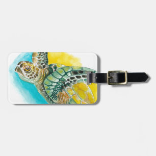 Étiquette À Bagage Aquarelle de la tortue de mer vert