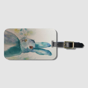 Étiquette À Bagage Aquarelle de lièvre bleu