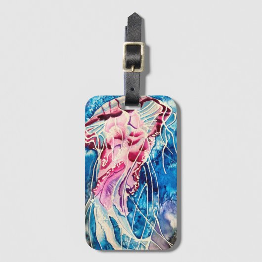 Étiquette À Bagage Aquarelle de méduse art océanique (Devant Vertical)