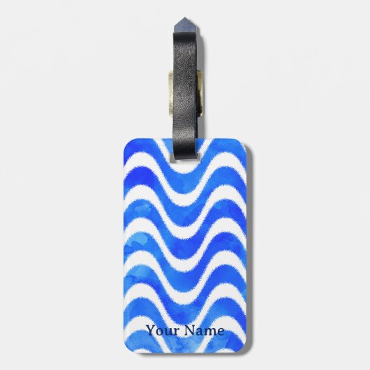 Étiquette À Bagage Aquarelle décorative Blue Waves Custom (Dos Vertical)