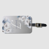 Étiquette À Bagage Aquarelle d'hiver Monogramme floral personnalisé (Devant Horizontal)
